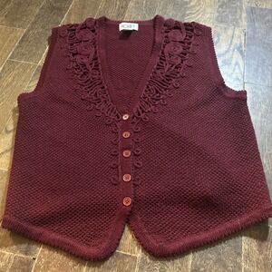 Koret Burgundy Small Acrylic - Wool Short Sleeve Button Up Sweater